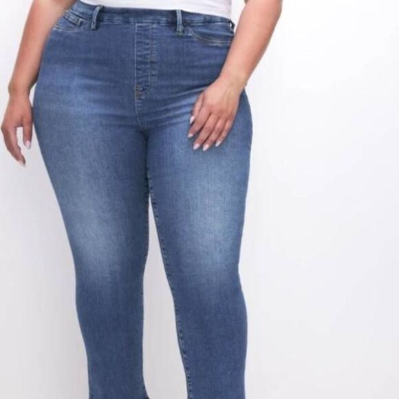 Good American POWER STRETCH PULL-ON STRAIGHT JEANS in Indigo490 sz 5 - Picture 1 of 5
